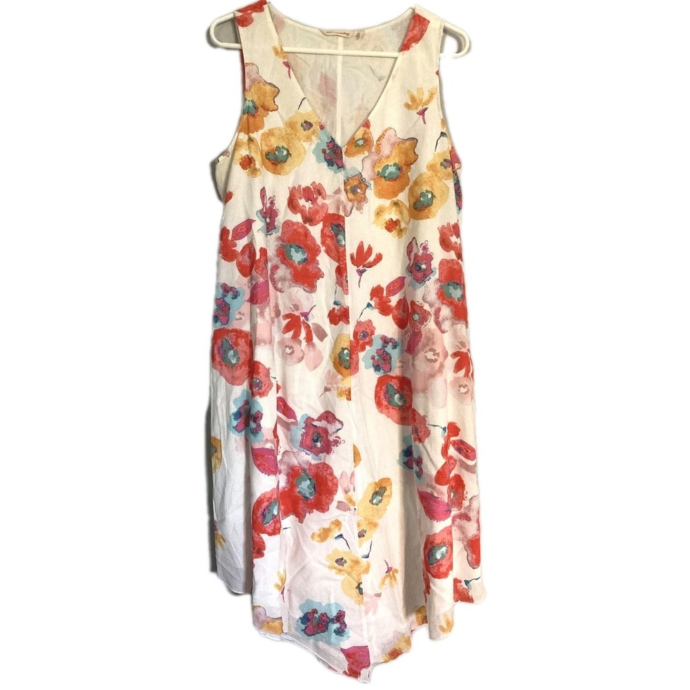 Soft Surroundings Dress Women M White Floral Sleeveless Cotton Midi V Neck Beach